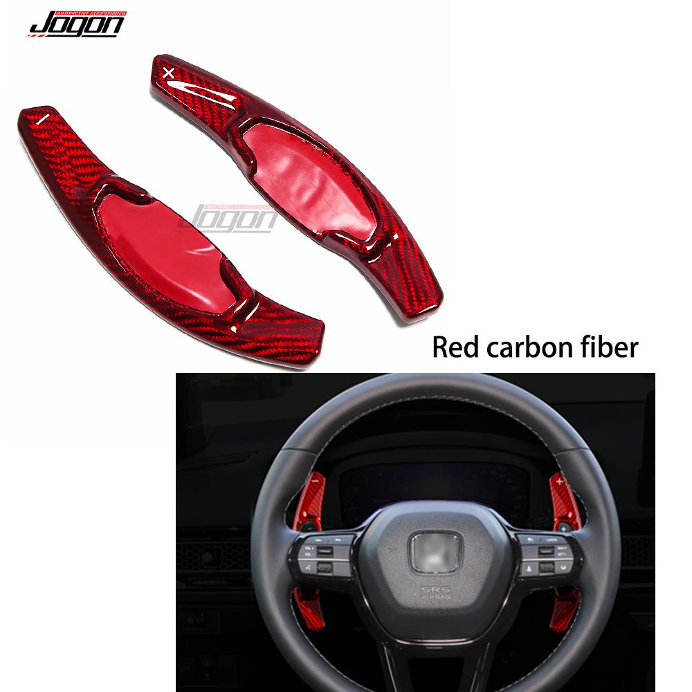Carbon Car Interior Steering Wheel Paddle Shifters Extension Cover Trim Accessories For Honda Civic 11th Type R EX Red Carbon Fiber