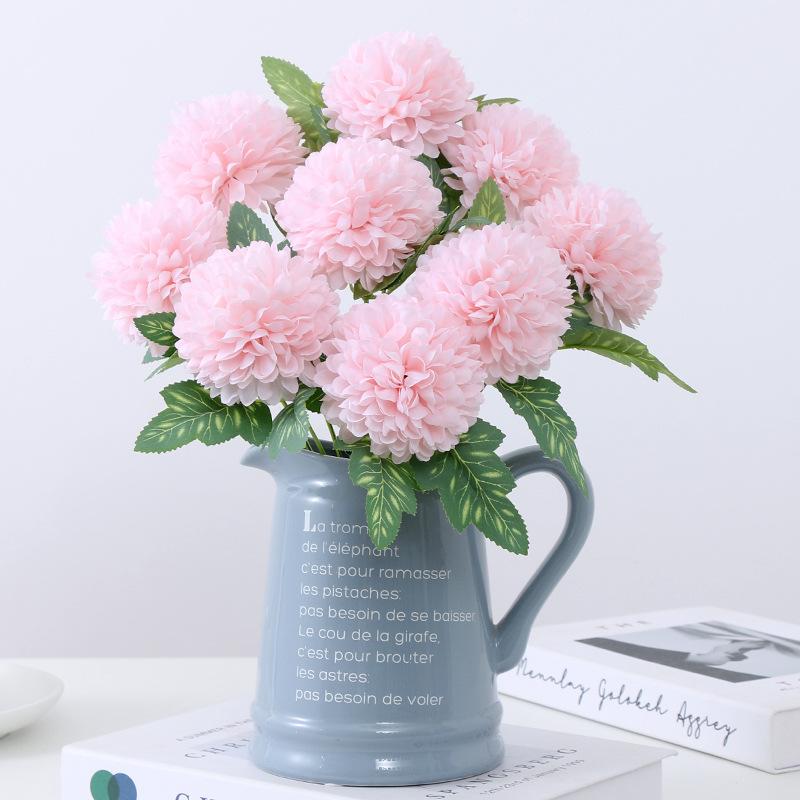 5pcs/lots Artificial Table Tennis Chrysanthemum Dandelion Fake Flower Branch Wedding Bouquet Home Living Room Garden Plant Decor
