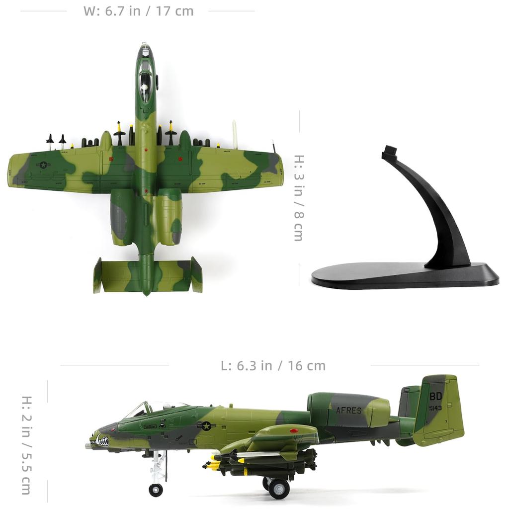 NUOTIE Attack Thunderbolt II Assembled Die Cast Metal Aircraft Model Kit Replica Military Display Collection 1/100 A-10 (Warthog)