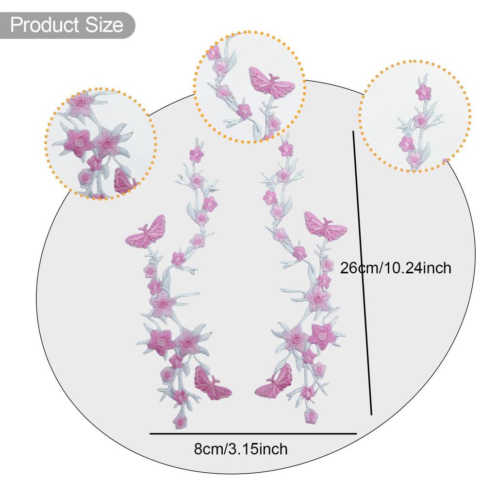 Long Floral Embroidered Patches Iron on Sew on Applique Butterfly Design for Jeans Shirts DIY Fabric Decoration