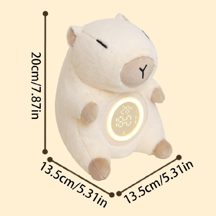 Soft Plush Capybara Alarm Clock with Digital Display USB Rechargeable Dimmable Bed Lamp Clock for Bedroom Decoration