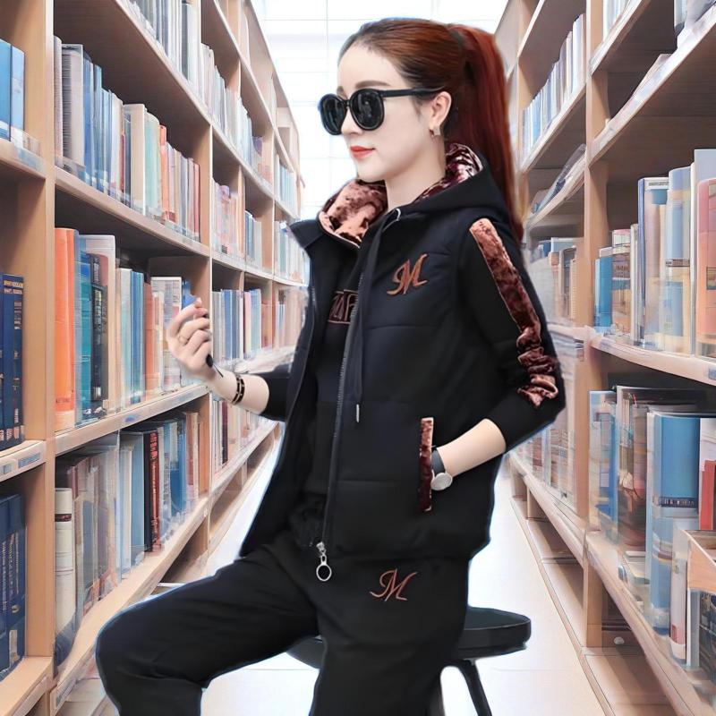 Plus velvet thickened sportswear plus size casual fashion sweater three-piece suit