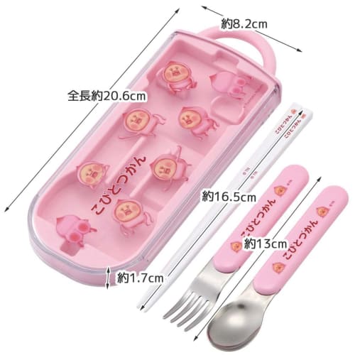 Skater Children's Lunch Box Trio Set Chopsticks Spoon Fork Kids Cutlery Antibacterial Treatment Easy to Open Sliding Type Made in Japan Kobitozukan Mo
