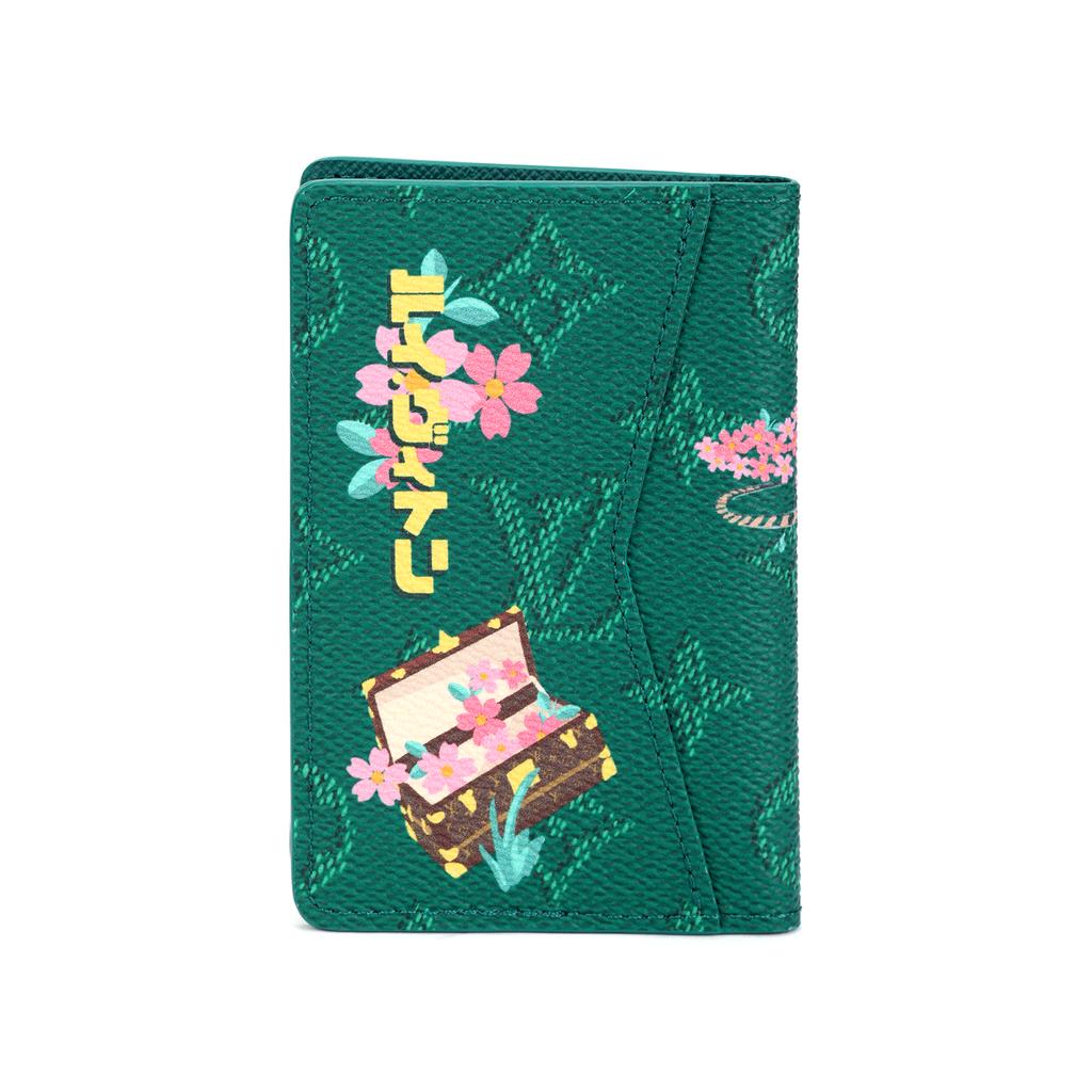 Louis Vuitton X Nigo Kolaborace Kapsičkový Organizér Monogram Potahované Plátno Držák na Karty Peněženka Pánské Peněženky Zelená M25971
