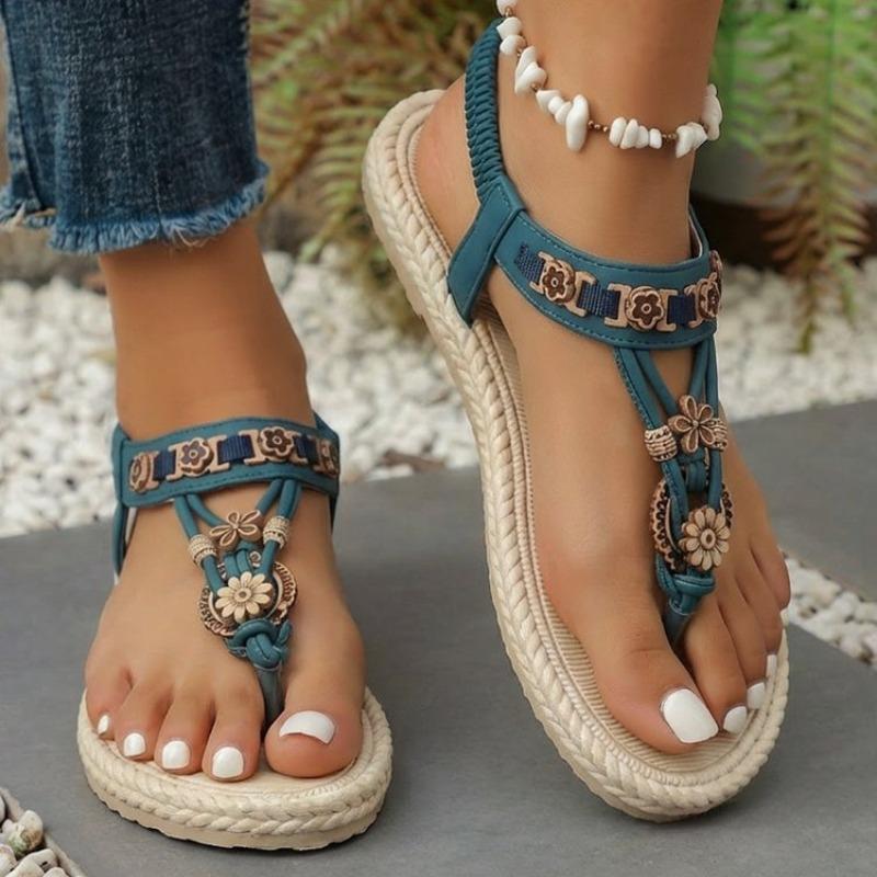 Sandalias de Playa Casuales para Mujer Talla Grande Sandalias de Color Sólido Zapatos de Punta Redonda Estilo Bohemio Sandalias de Ocio Zapatos con Suela de Goma