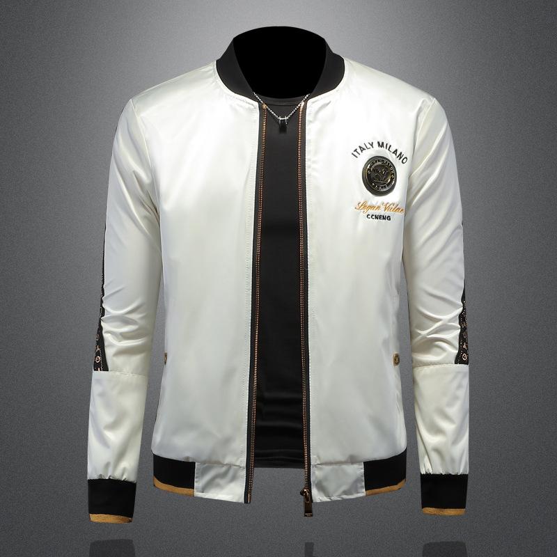 

New Stand Collar Embroidered Jacket Men s Trendy Fashion Casual Versatile Jacket JK9226 5XL білий