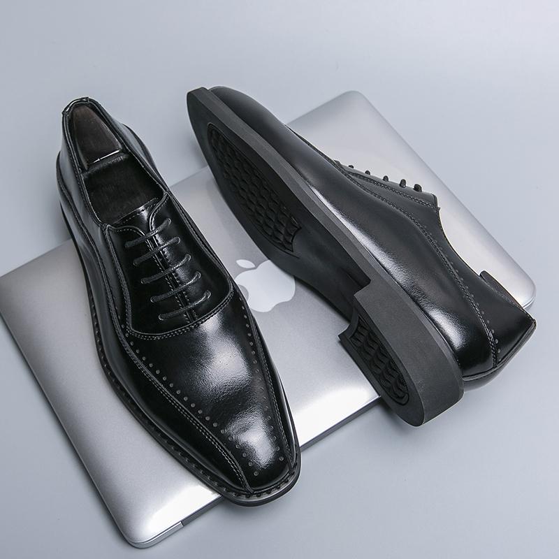 Fashion Business Men Formal Leather Shoes Dark Brown Lace-up Comfortable Fashionable Office Leather Shoes Banquet Shoes Sizes 38-46