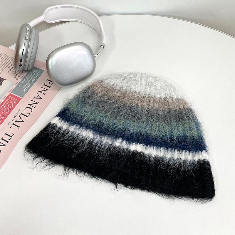 Японская красочная полосатая дофаминовая плюшевая шляпа-панама женская осенне-зимняя теплая защита ушей шерстяная шляпа нишевая шляпа-ведро One Size