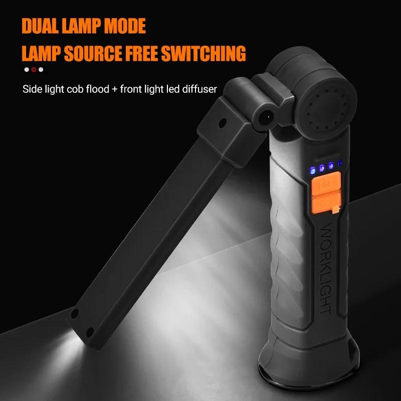 Multifunctional Rotatable Work Light, USB Rechargeable Flashlights w/ Magnet Hook,Ideal for Auto Repair Inspection and Emergency