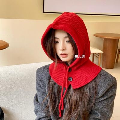 Damen Koreanische Winter Strick Sturmhaube: Warmer Wollschal, Kopfbedeckung & Ohrenschutzmütze