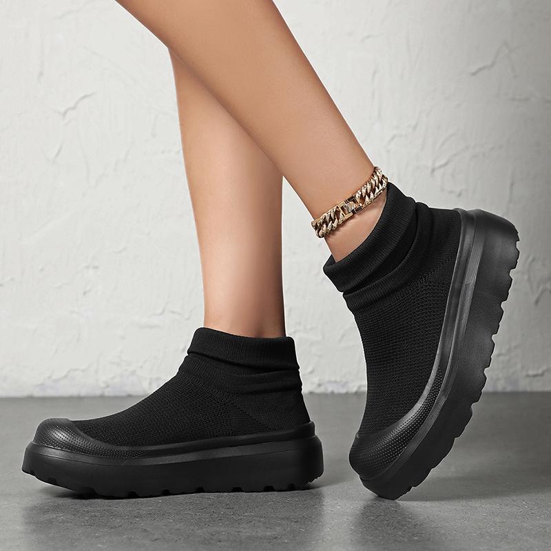 TUINANLE Women’s Round-Toe Chunky-Soled Elasticated Shoes: Comfortable, Flat, Casual and Stylish Mesh Shoes
