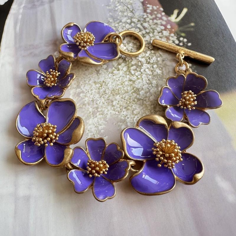 Vintage Floral Enamel Bracelet Women Alloy Electroplated Flower Bangle 2025 Fashion Jewelry Wedding Party