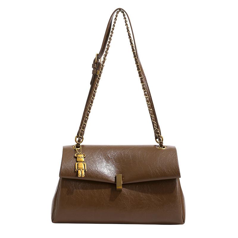 Chic Chain Shoulder Bag With Roomy Interior Compartments City Casual Style коричневый