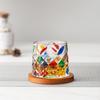 275ml Hand-Painted Spinning Whisky Glass with Gyro Base & Wood Rotating Coaster - Stress Relief Gift for Cocktail, Coffee, Tea,