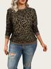 Übergröße Damen Sweatshirt mit Leopardenmuster - Europäischer & Amerikanischer Stil, Rundhalsausschnitt, Langarm-Pullover-Oberteil