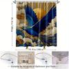 1pc Majestic for Blue Bird Shower Curtain - Soaring in Sunshine with Clouds & Golden Accents, Artistic Forest Theme Bathroom