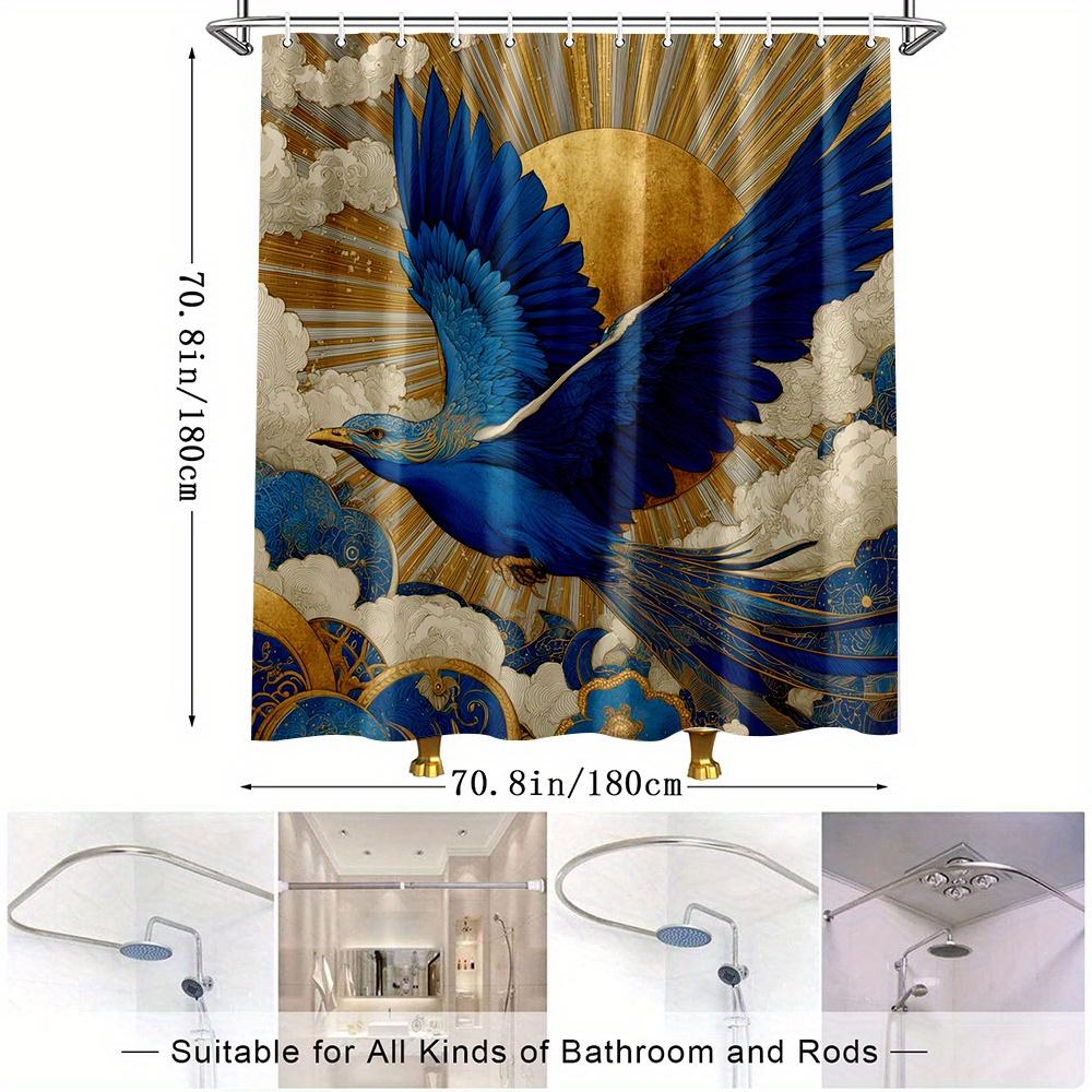 1pc Majestic for Blue Bird Shower Curtain - Soaring in Sunshine with Clouds & Golden Accents, Artistic Forest Theme Bathroom
