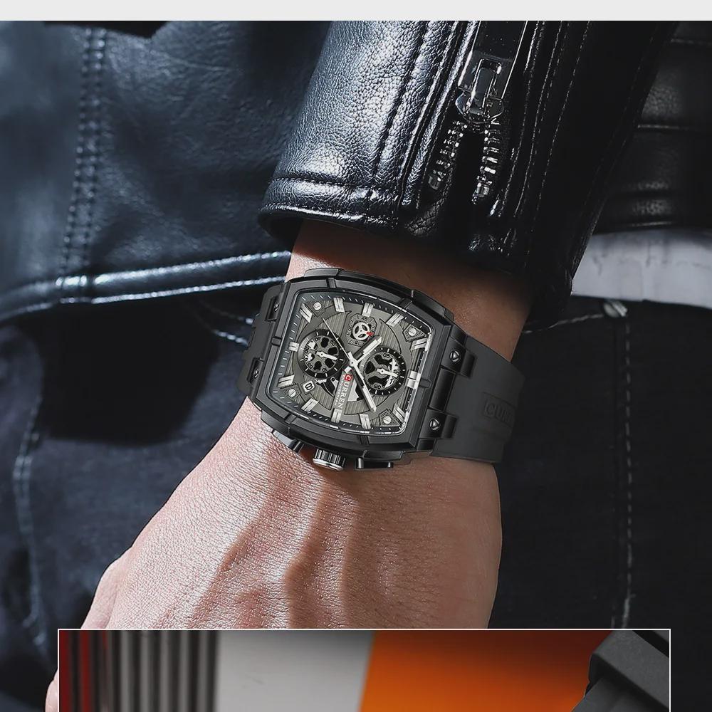 CURREN Silicon Strap Multi-functional Dialn Auto Date Design Men's Watch Sports Chronograph Watches