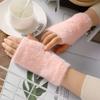 Thick Half Mittens Faux Fur Plush Gloves Protable Fingerless Gloves  for Women Girl