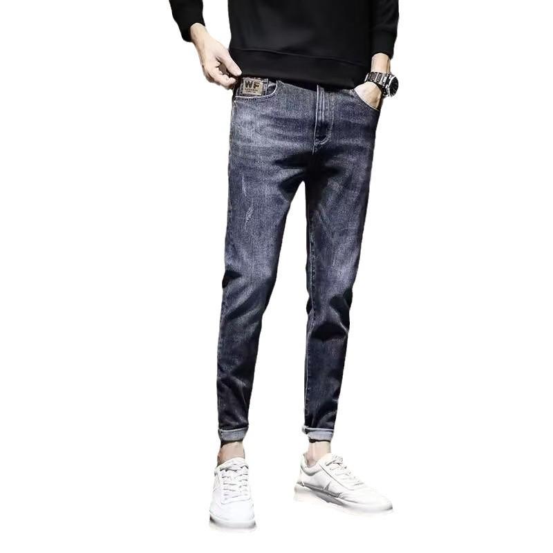 Pánské módní strečové džíny slim fit - Jarní/podzimní trendy ležérní devítibodové kalhoty