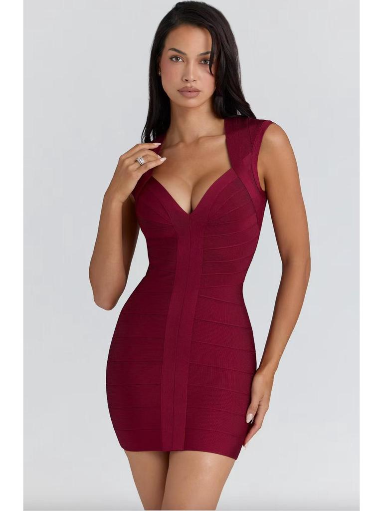 Women's Solid Color Ribbed Formal Bandage Dress - Holiday Beach Wear