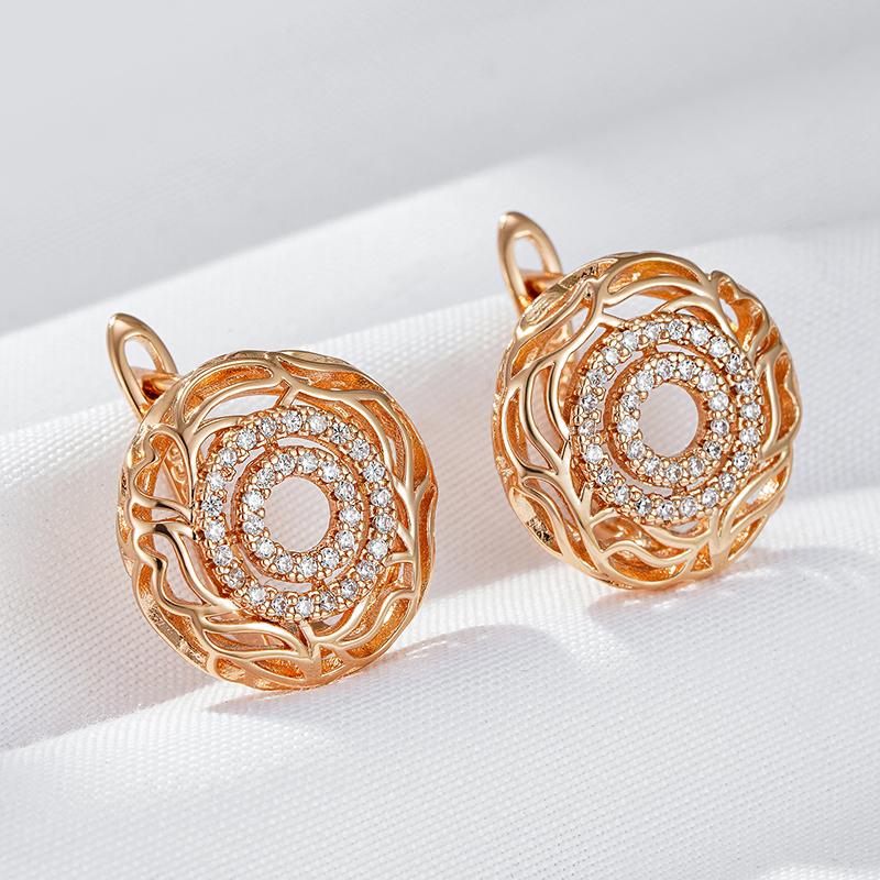 Kienl Vintage Hohlmuster Hängeohrringe für Damen Exquisiter Roségoldton mit natürlichem Zirkon Täglicher feiner Schmuck Geschenk