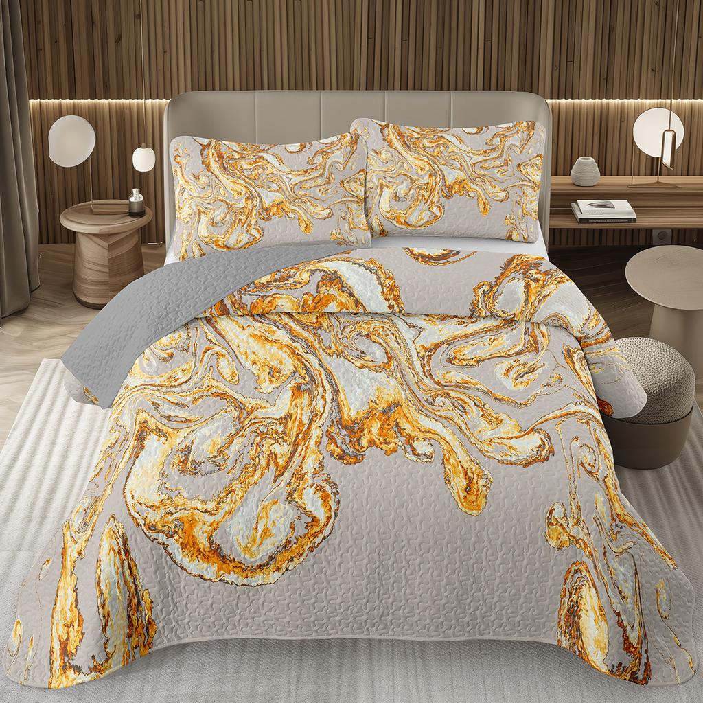 Marble Bedspread Set Soft Lightweight Stone Print Coverlet Bed Spreads, Farmhouse Modern Thin Quilted Bedding Sets for Women Men