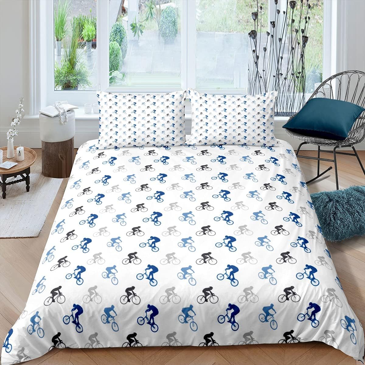 Grosstor Unisex Boys Duvet Cover Mountain Bike Bedding Set Extreme Sports Theme Comforter Cover For Kids Teens Bicycle Rider Printed Quilt Cover