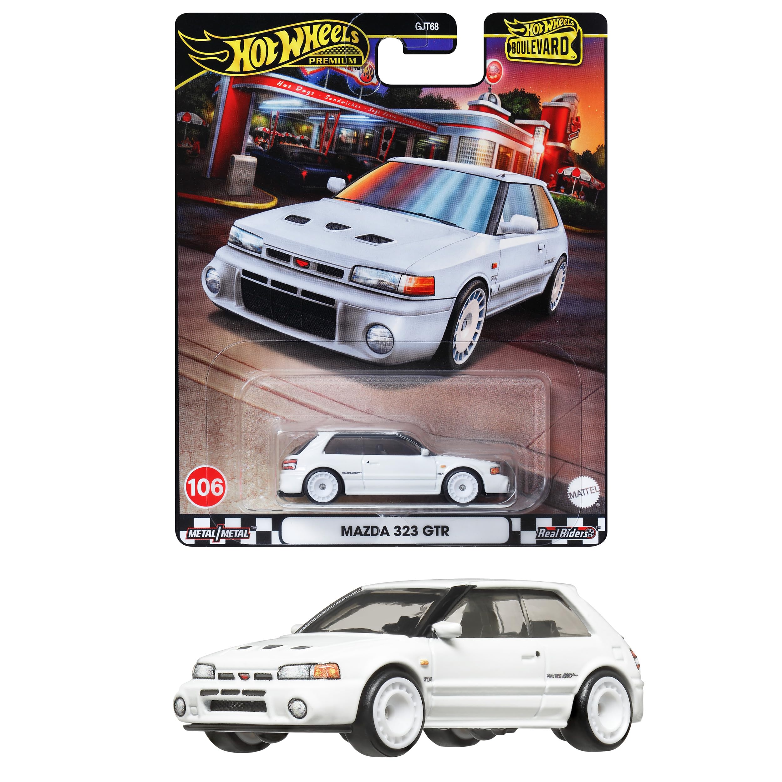 Hot Wheels Boulevard Mazda 323 GTR Vehicle Ages 3 and Up Toy, White, HRT59,