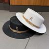 Summer women's vacation seaside cool hat rhinestone letter belt personalized British style retro flat top sun hat