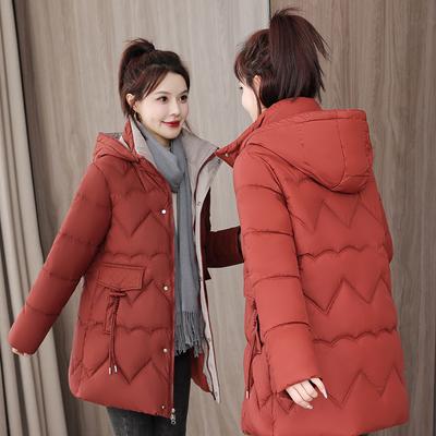 Korean Version of Fashion Trend Down Cotton Clothes Women's Clothing Medium and Long Autumn and Winter Glossy Leave-in Padded Jacket