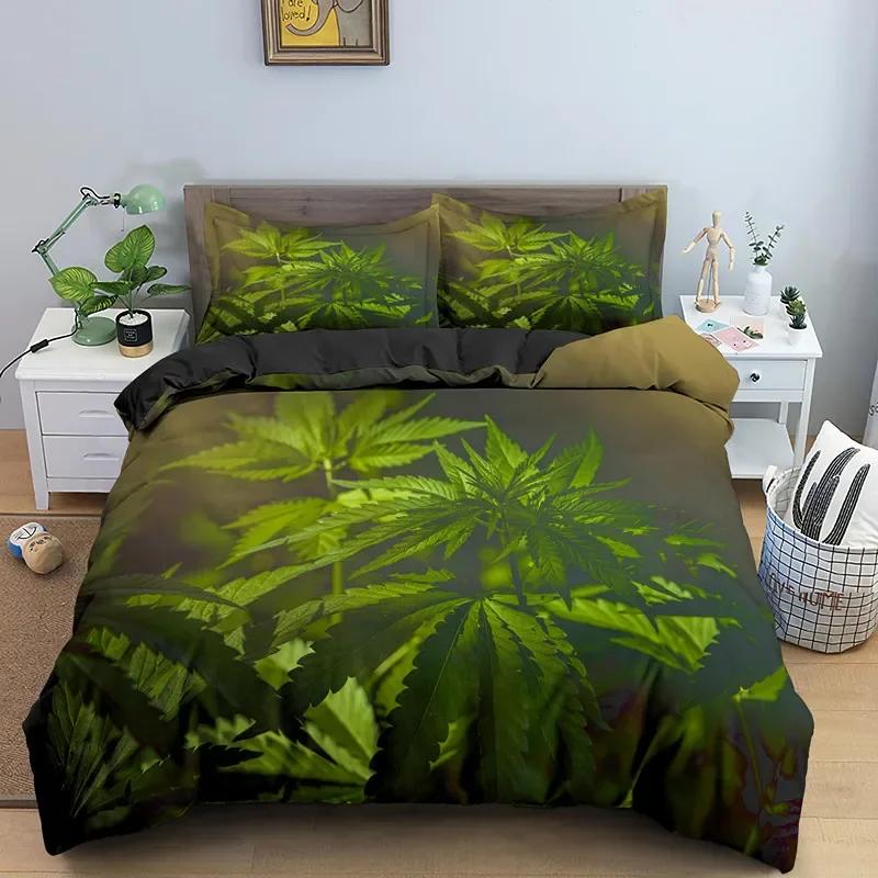 Green Nature Weed Leaves Bedding Set Single Twin Double Queen King Cal King Size Bed Linen Set