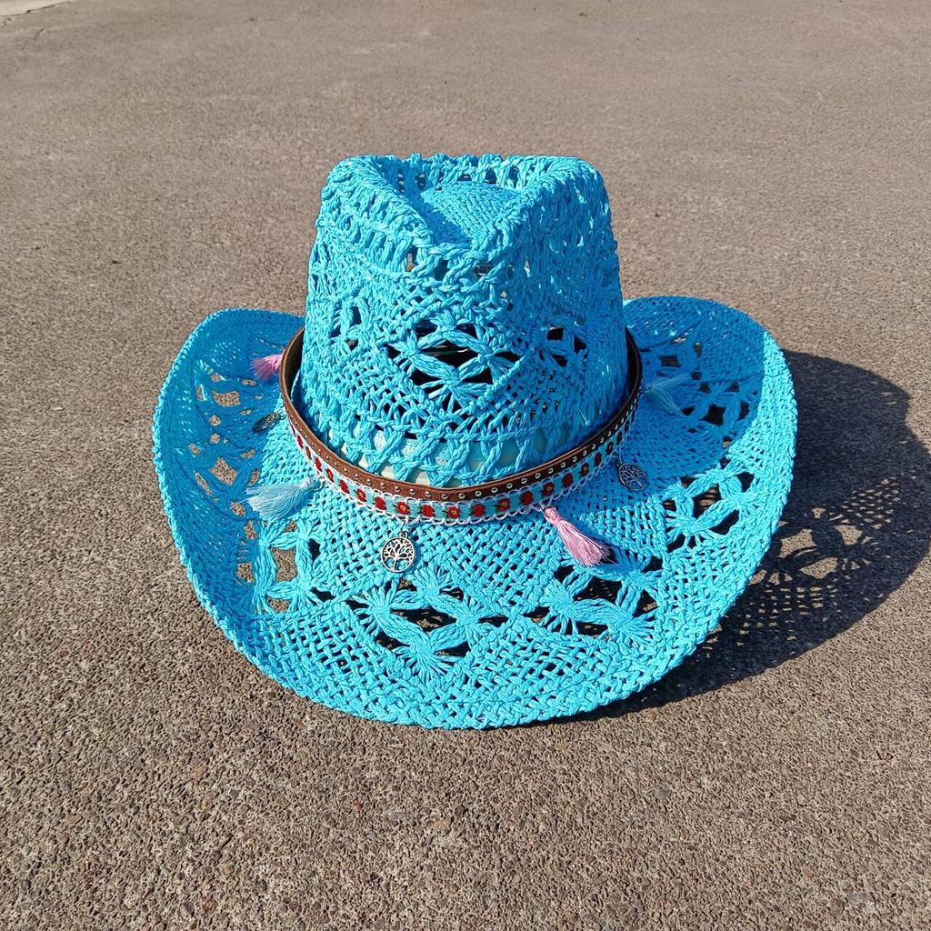 Cowboy hat men's women's cowboy straw hat monochrome felt hat men's and women's big brim outdoor beach knight hat