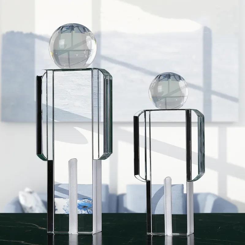Crystal Man Statue Transparent Figure Sculpture Glass Handicraft Ornaments Cartoon Character Figures Home Decor Accessories