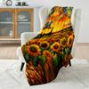 Mehrgrößen Van Gogh's Wirbelnde Sonnenblumen Muster Decke Flanell Material Weich Warm für Alle Jahreszeiten Zuhause Camping Picknicks Wohnmobil