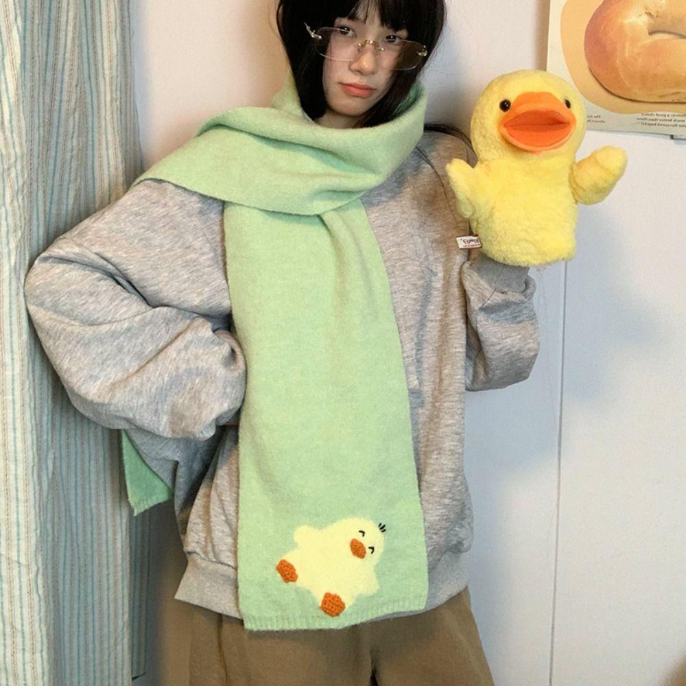 Sweet Cashmere Knitted Scarf Colorful Winter Neck Warmer Panda Cartoon Embroidery Scarf  Daily