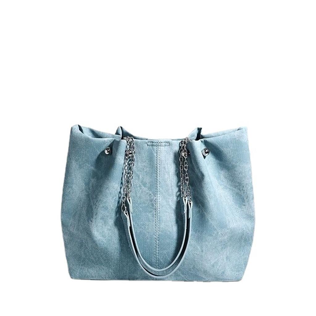 Trendy Fashion Blue Women Shoulder Bag Tote Bags Ladies Simple Shopping Bag Portable Top-Handle Handbags