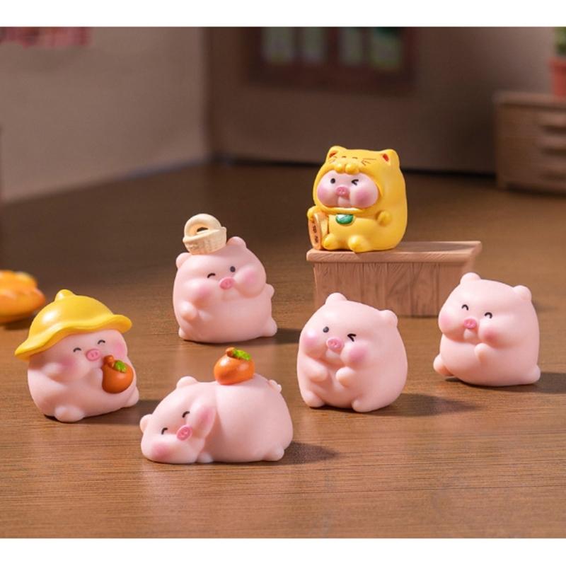 Tiny Lucky Pig Figurine PVC Cute Decoration For Desk Shelf Car Interior Miniature Garden Design Animal Figures Display