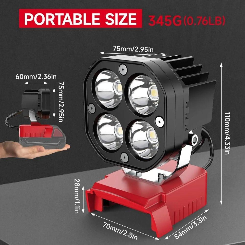 Portable 40W LED Work Light 12-24V 6500K Job Site Lighting 6000LM Garage Light for Milwaukee M18 Construction
