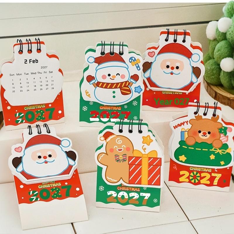 Creative Christmas 2027 Desk Calendar Cartoon Portable Schedule Planner Coil Binding Daily Planner Desktop Decoration
