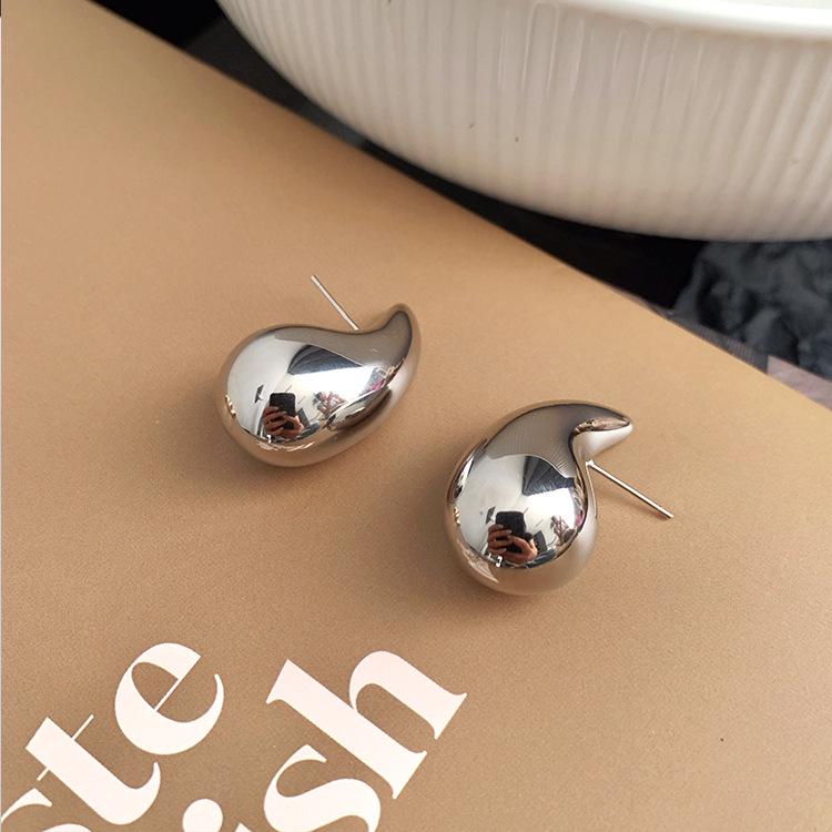 925 Sterling Silver European Water Drop 3D Hole Earrings - French Cold Style, Small Batch Design