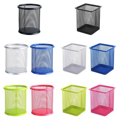 Round/Square Shape Mesh Pen Pot Holder Multi-Function Metal Storage Case For Pencil Ruler Scissors Small Sundries Desk Organiser