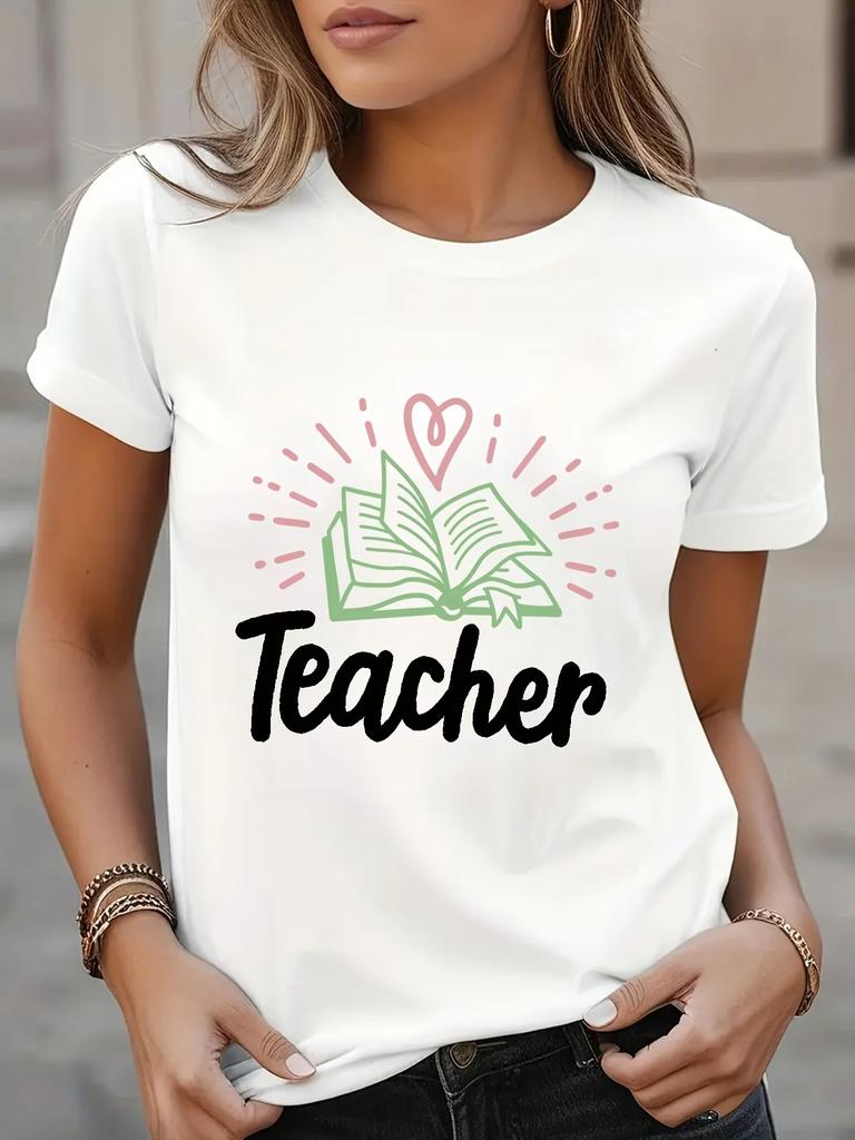 Gratitude Teacher  Pattern Printed Womens Top Tshirt Round Neck Short Sleeved Casual Womens Summer Tshirt Clothing Y2k Top