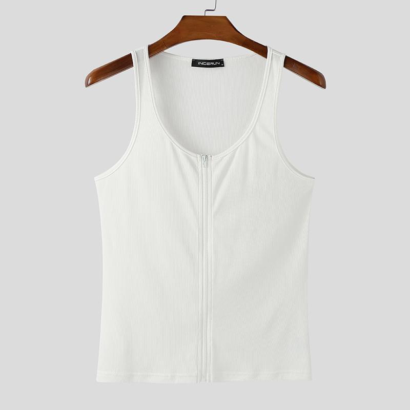 

INCERUN Summer Men Strap Sleeveless Zip-up Casual Slim Tank Tops Home Wear 5XL белый