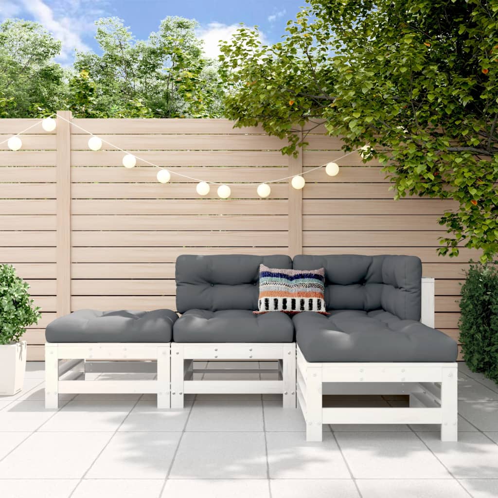 4 Piece Garden Lounge Set White Solid Pine Wood