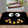 1pc Funny Halloween Doormat – Candy Corn Fangs & Wide-Eyed Cartoon Face, Cute Black Floor Rug for Home Decor