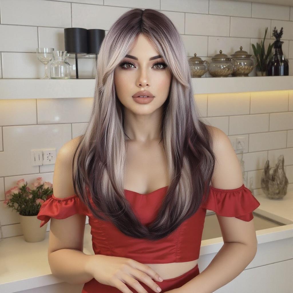 

Женские длинные волнистые многослойные парики со стрижкой челкой, синтетические, смешанные, блонд-коричневые, для повседневной носки, косплея, термостойкое волокно золотисто-коричневый