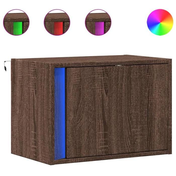 VidaXL Tables de chevet murales avec lumières LED 2 pcs chêne marron, table de chevet flottante, support de téléphone, table 852102