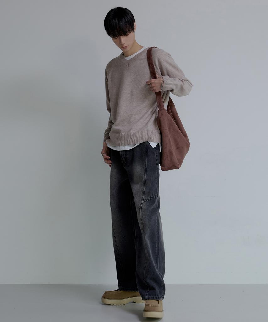 NODU V-Neck Herasi Raglan Crop Knit [Beige]