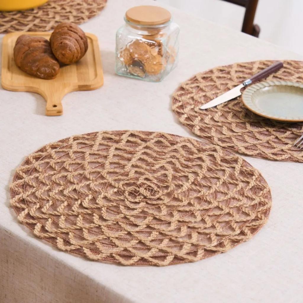 Jute-Platzsets Natürliches Material Rutschfest Hitzebeständig Runde Platzsets Gewebte Matten für Partys Hochzeit Küchentisch-Dekoration